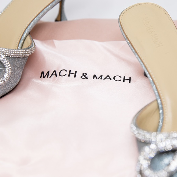 NEW Mach &; Mach Double Crystal Jewel Bow Pointed Toe Heels Shoes Blue Silver - Picture 3 of 6